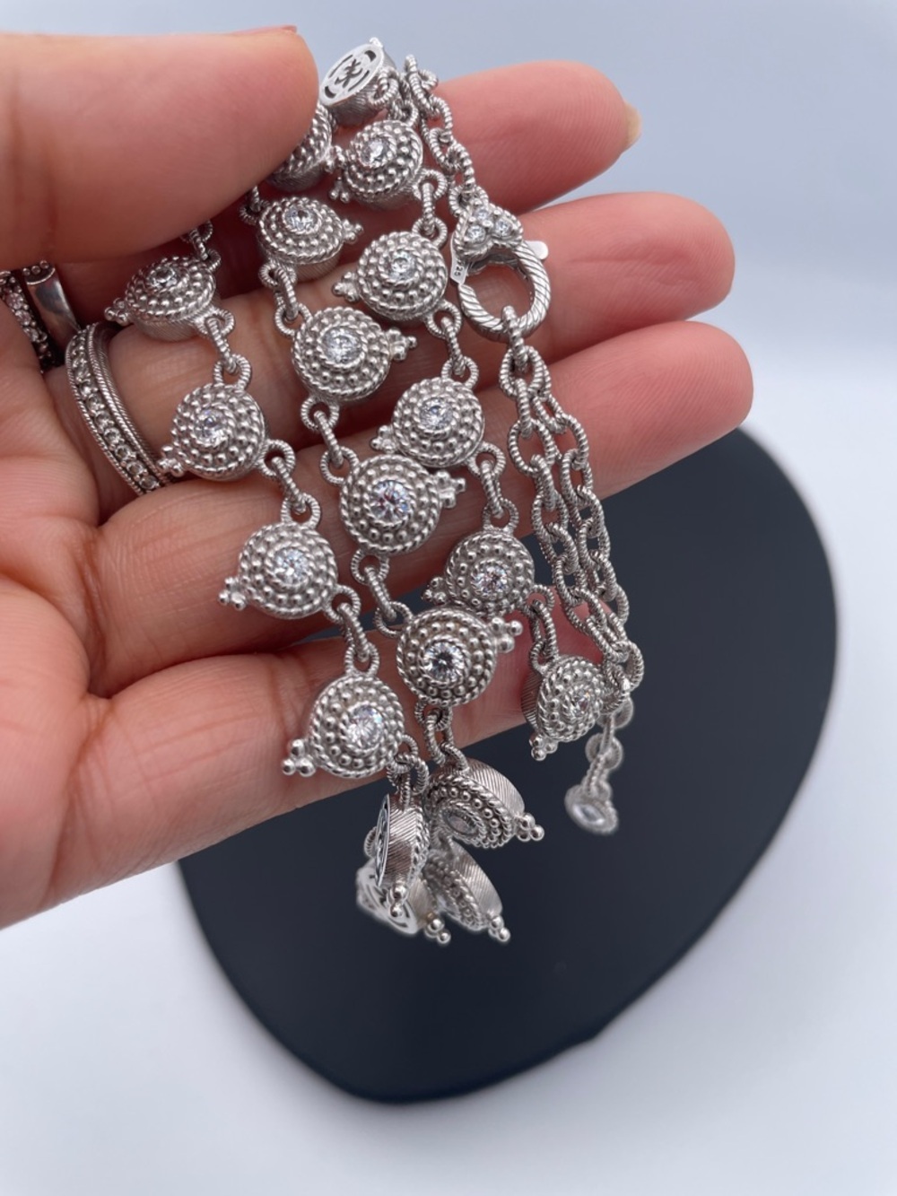 Judith Ripka Sterling Silver CZ Drop Link Necklace 925 Thailand Collectible - Picture 7 of 10